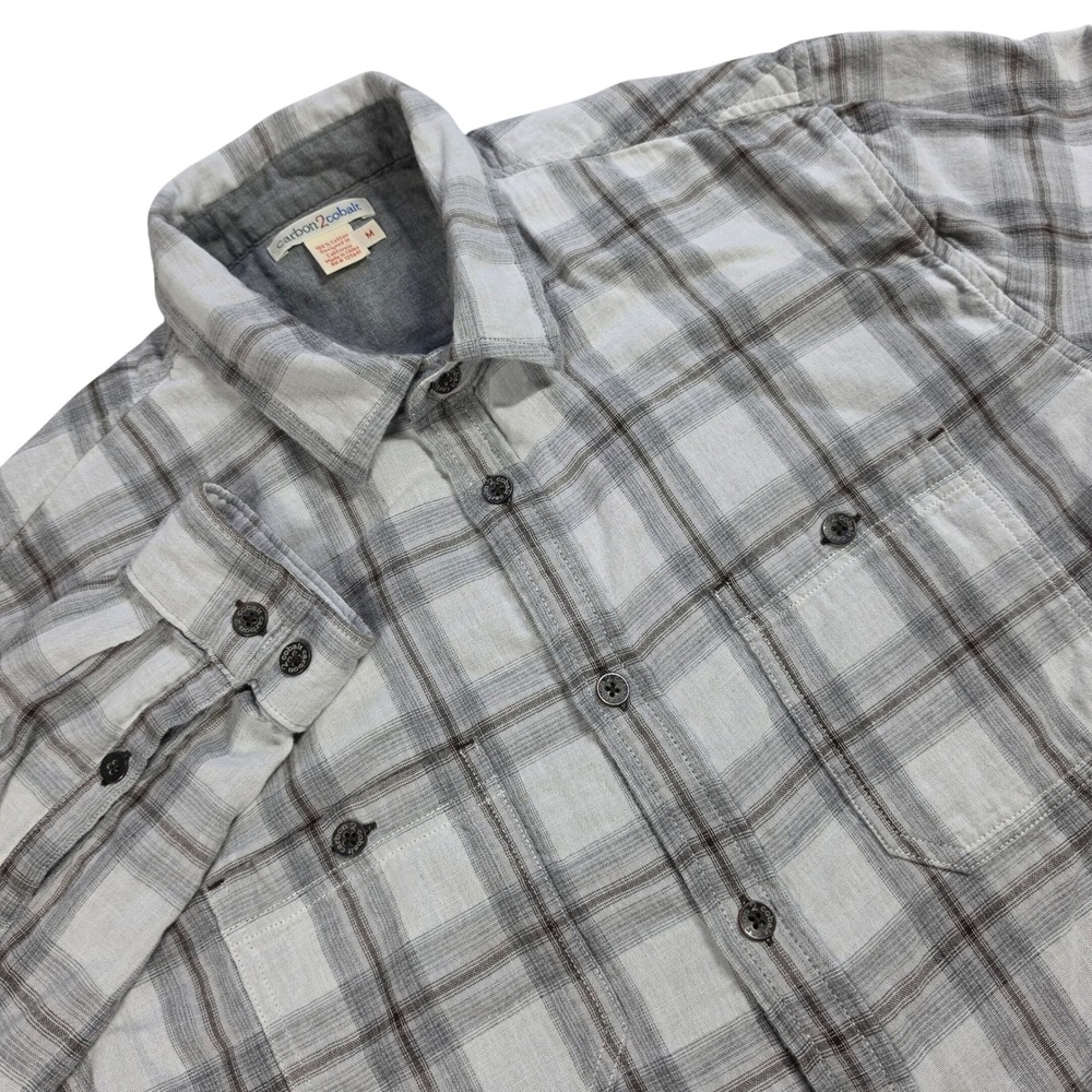 Carbon 2 Cobalt Double Cloth Button Up Shirt Mens M Gray Plaid Cotton Flannel